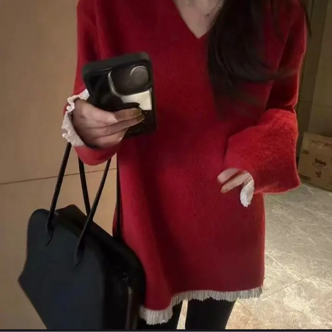 《V领订珠》秋冬新款时尚百搭洋气休闲小众大版长袖卫衣