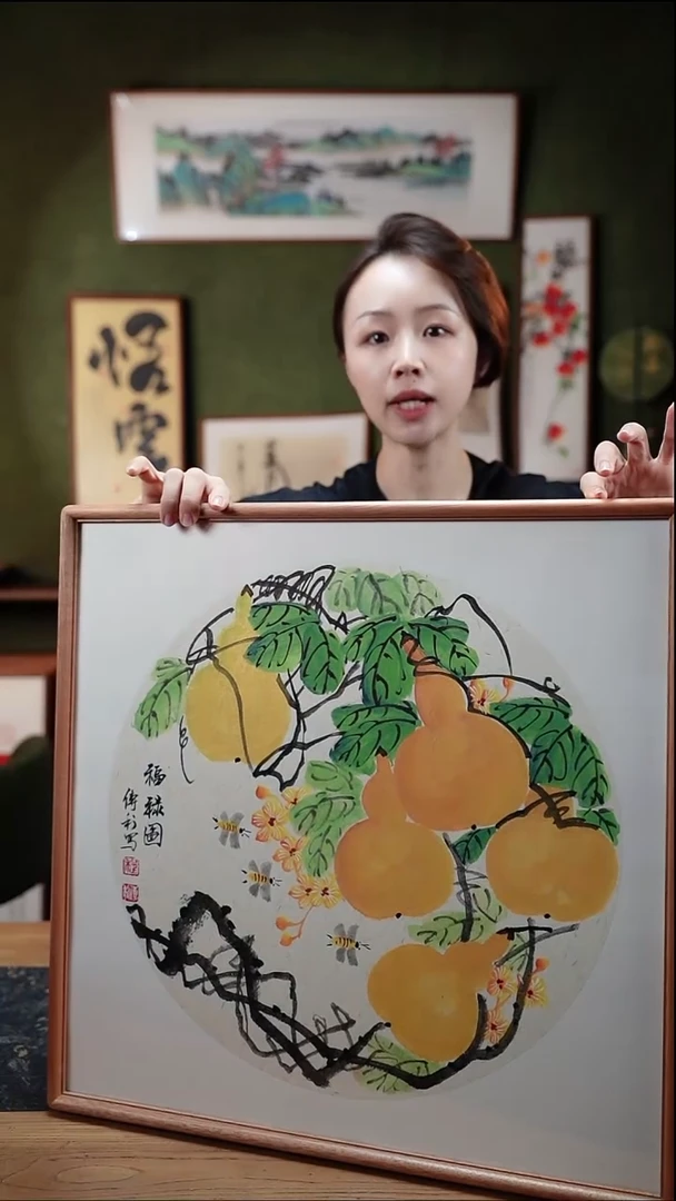 国画CL葫芦 福禄图 52×52㎝手绘同款实木