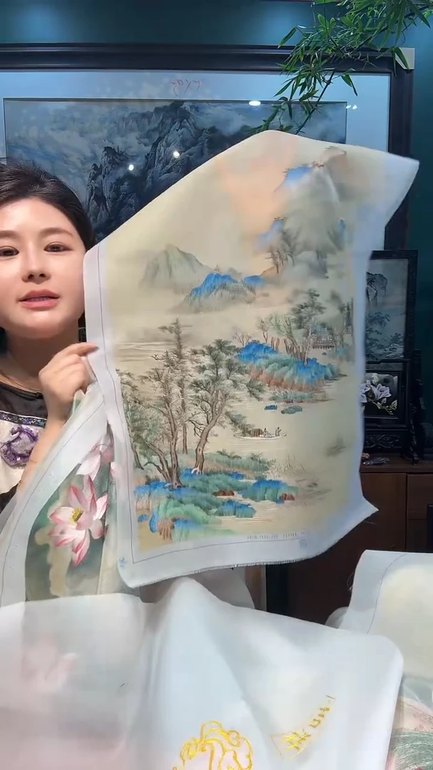 竖款非遗苏绣手工刺绣绣片