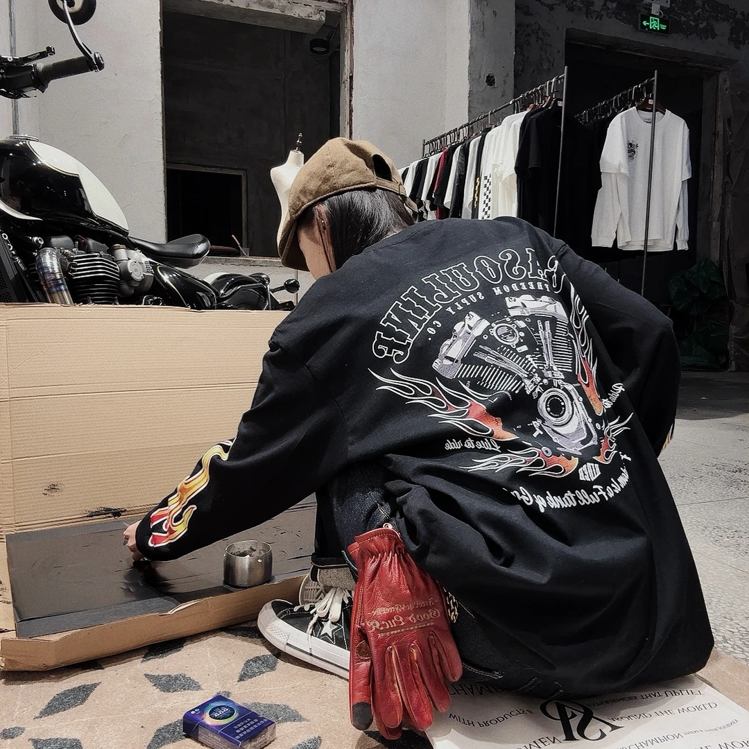 【火焰哈雷】55's Vintage重磅原创摩托机车T恤 男女同款穿搭