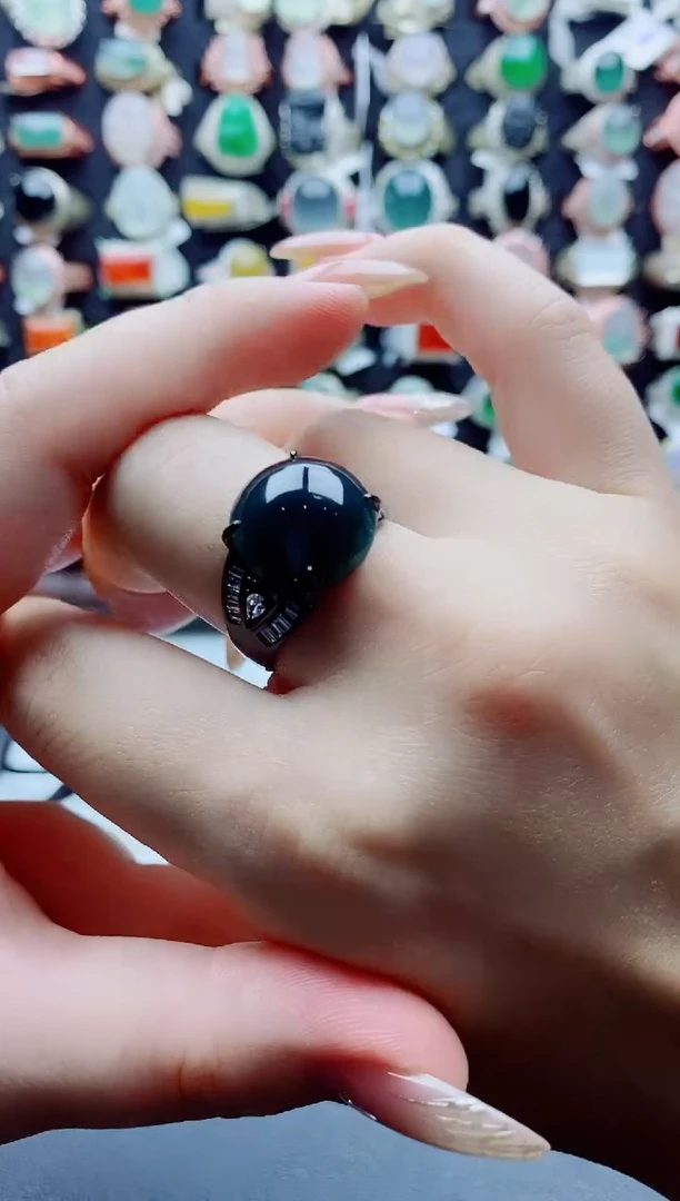 银S925镶嵌戒指翡翠天然翡翠A货男戒