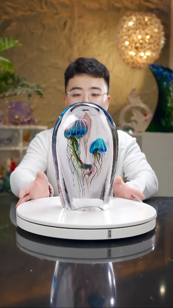 手工艺品琉璃蓝调双头水母摆件