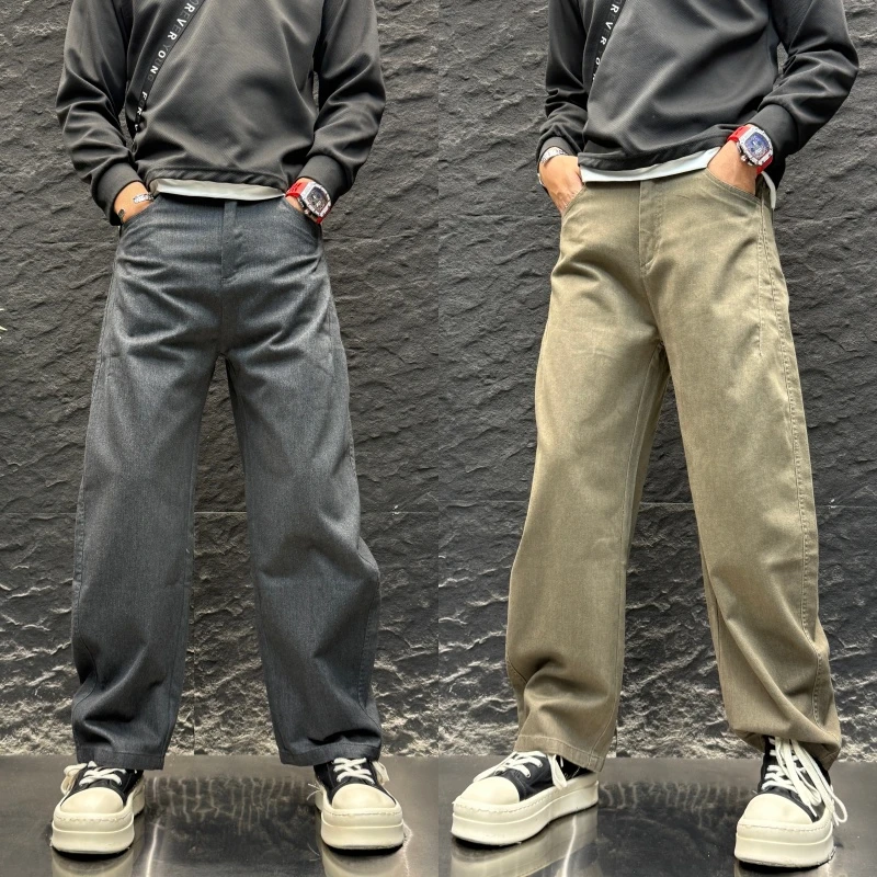 大码秋冬季宽松直筒裤2025潮流百搭休闲裤纯色痞帅风高街美式长裤