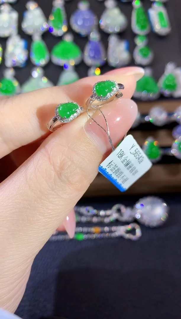 18K金镶嵌翡翠耳饰A19 多样性发货一件