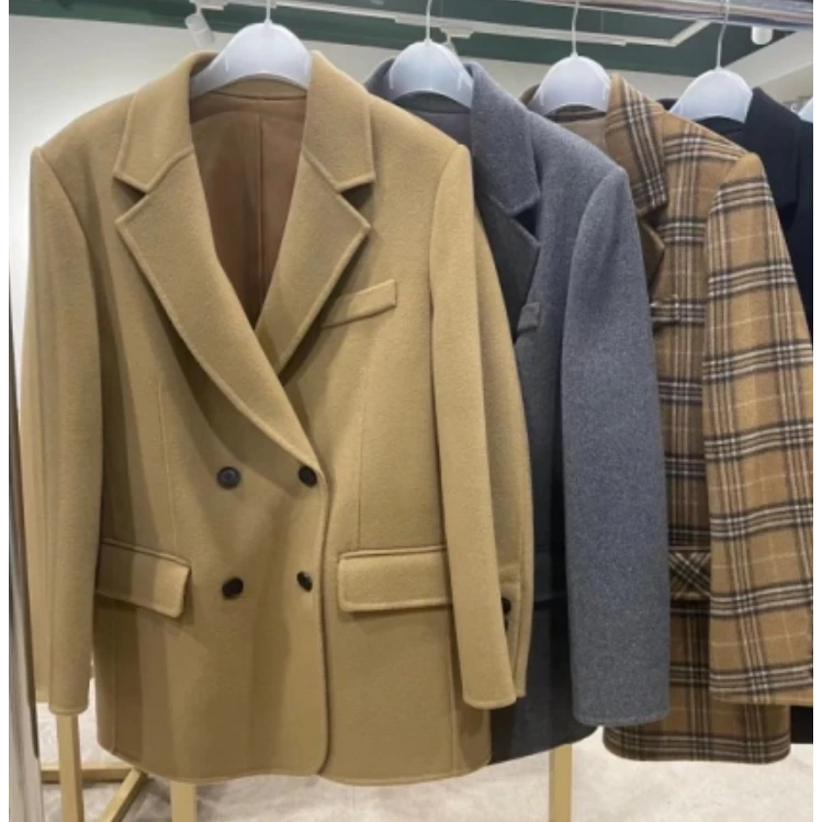 美丽诺羊毛双面呢韩版大衣引领新时尚老钱风松弛感女装AW107-MSLD