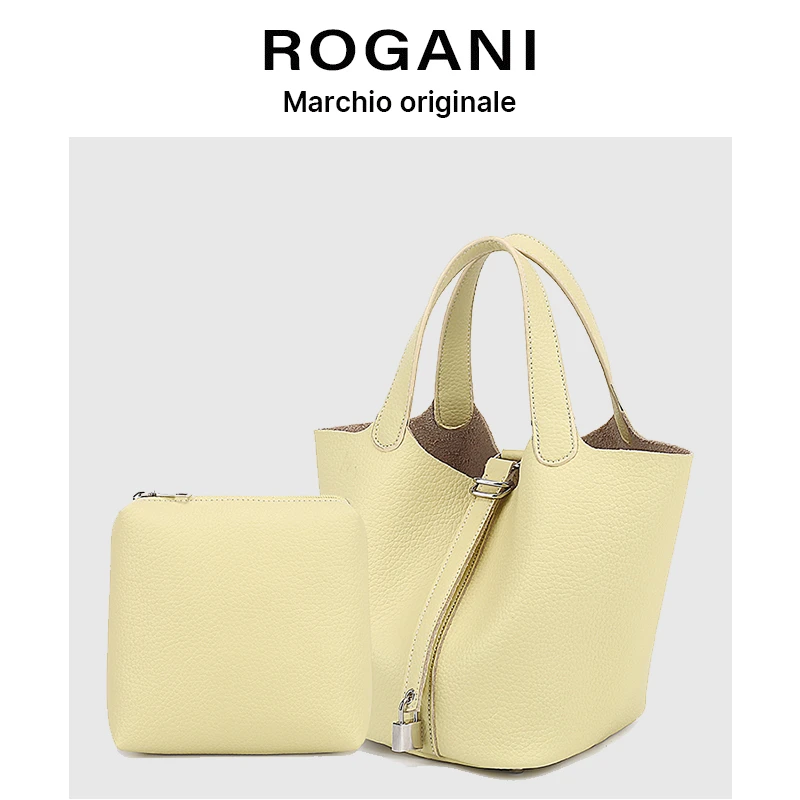 ROGANI水桶荔枝纹水桶包手提包小众缝制蜡线大号手提包包6651