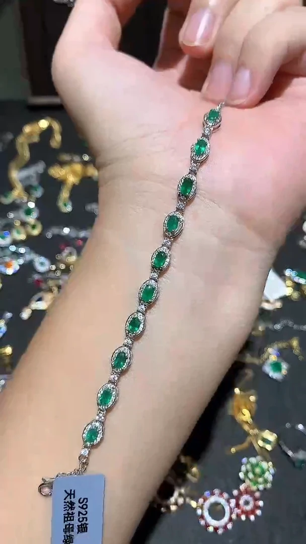 银S925镶嵌手链祖母绿手链