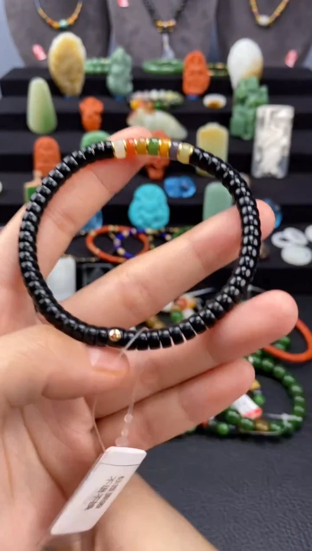 【闪购商品】和田玉-未镶嵌5.5mm黑青药片手串