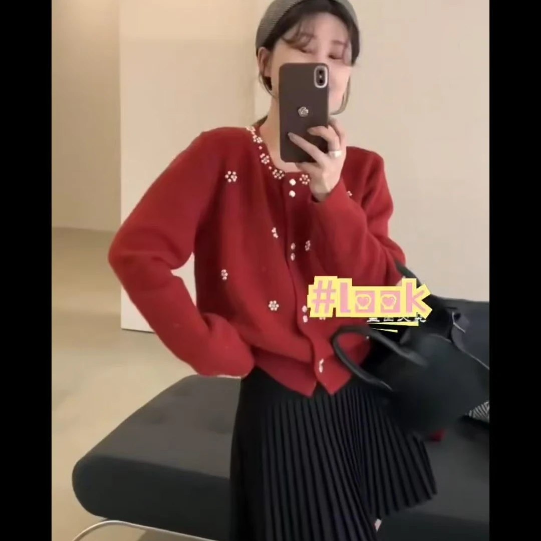 扎花烫钻冬季毛针织衫轻奢秋冬显瘦衫ins百搭上衣气质2362