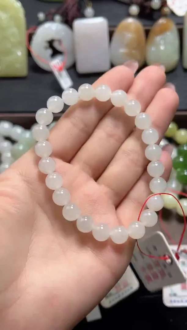 未镶嵌手串和田玉卡8新疆于田 圆珠9012347
