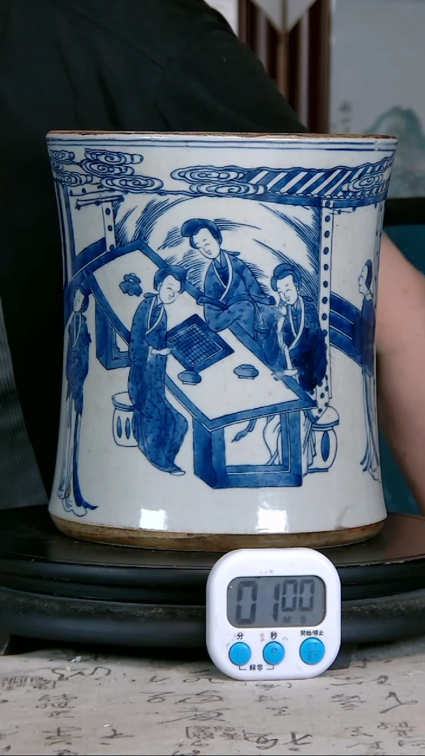 古**许青花精绘人物图笔铜