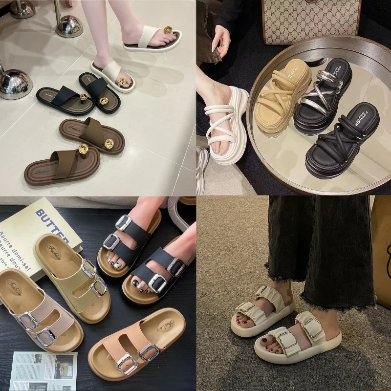 惠银莱新【撤柜款001-409】夏季爆款时尚百搭网红外穿蝴蝶结女拖鞋