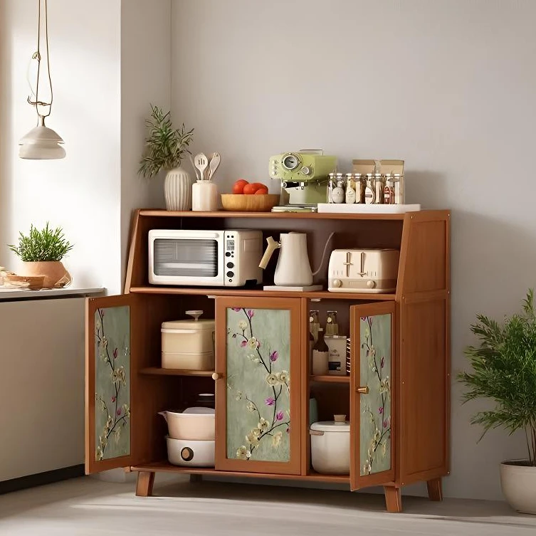 中古风餐边柜靠墙一体储物柜厨房橱柜非实木收纳置物柜客厅茶水柜