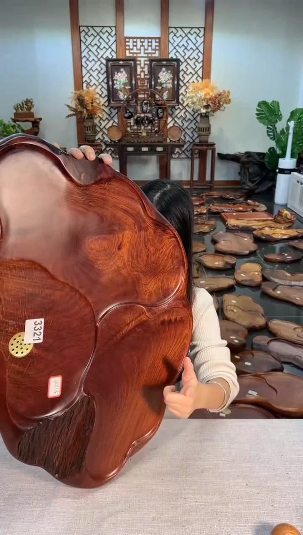 【闪购商品】大果紫檀（缅甸花梨）茶盘3321