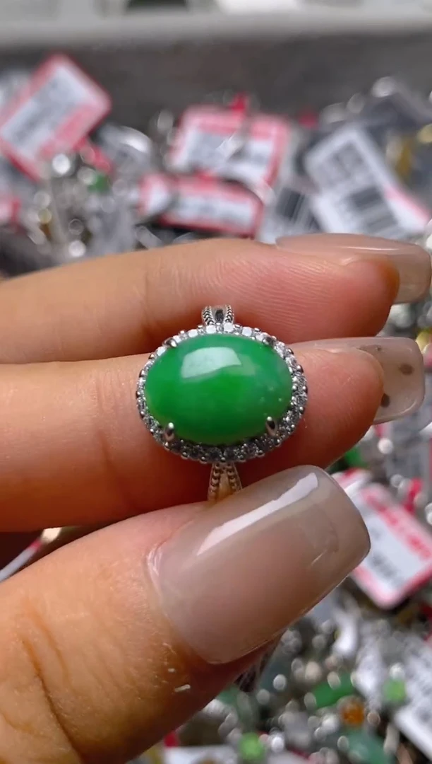银S925镶嵌戒指翡翠百内无证书