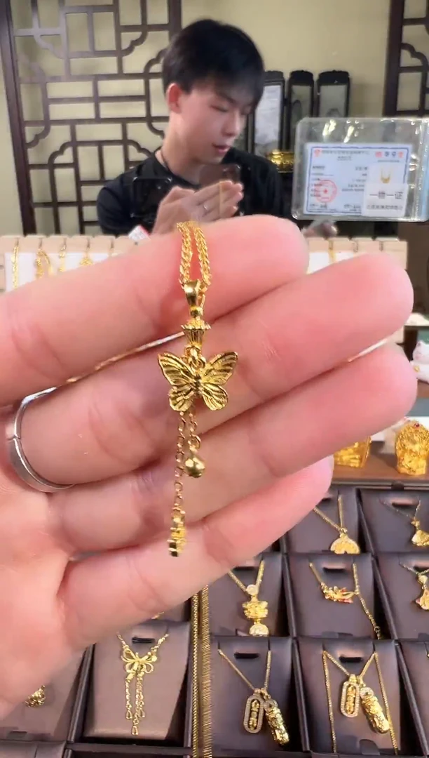 珐琅足银蝴蝶流苏项链