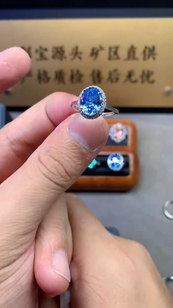 银S925镶嵌戒圈海蓝宝石2222
