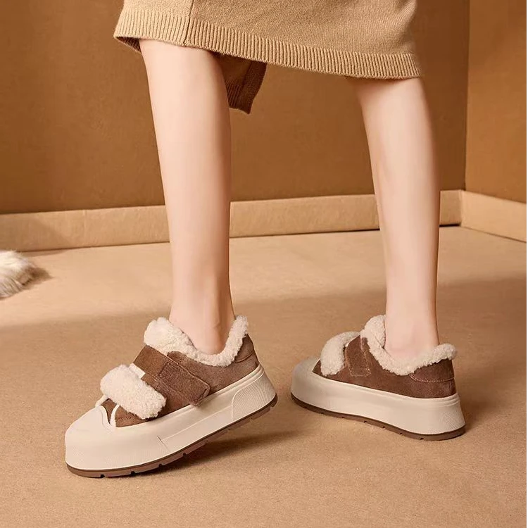 Z901-加绒小白鞋女2024款冬季厚底保暖棉鞋休闲板鞋雪地靴毛毛鞋