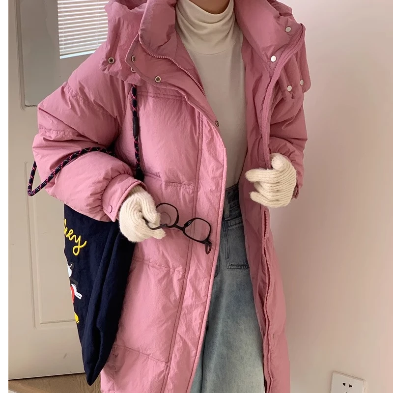 2025新款中长款女装羽绒服连帽M扣保暖衣