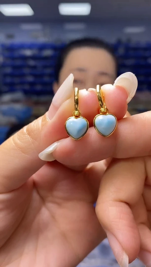 银S925镶嵌针钠钙石（海纹石）耳饰EZ4432