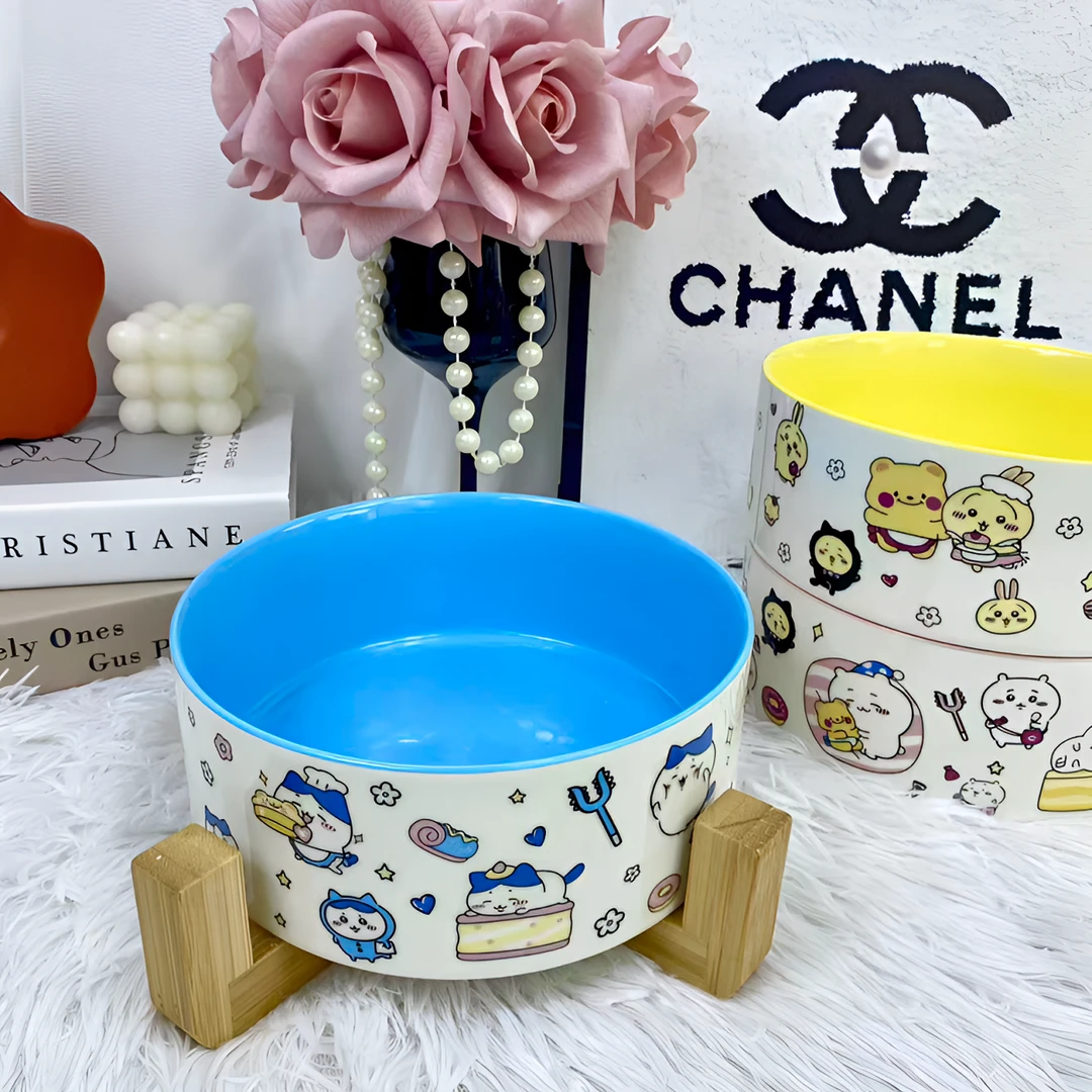 大号吉伊陶瓷宠物碗猫猫碗狗狗碗猫粮碗猫咪碗猫粮盆猫食碗猫水碗