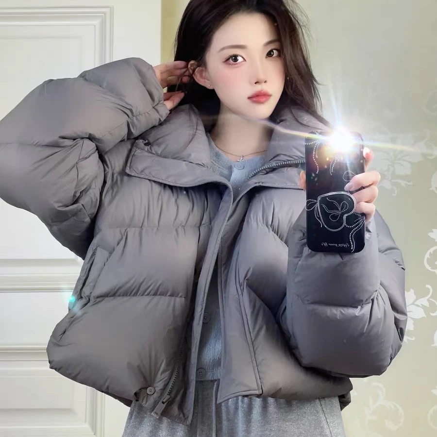 羽绒服女冬季新品百搭简约吸扣云朵泡芙面包服白鸭绒加厚外套