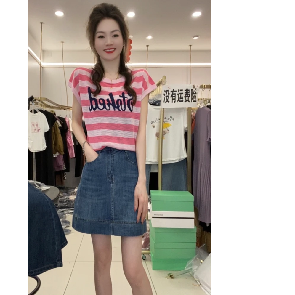 2024夏季时尚百搭显瘦条纹上衣