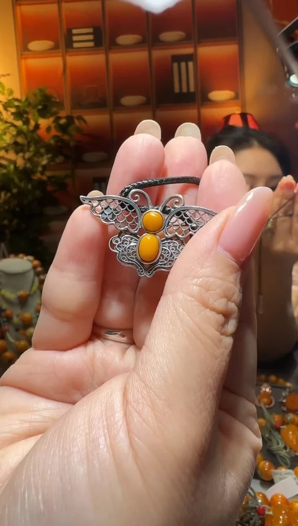 蜜蜡颈饰银S925镶嵌0844天然蜜蜡珠宝奇石全都保真