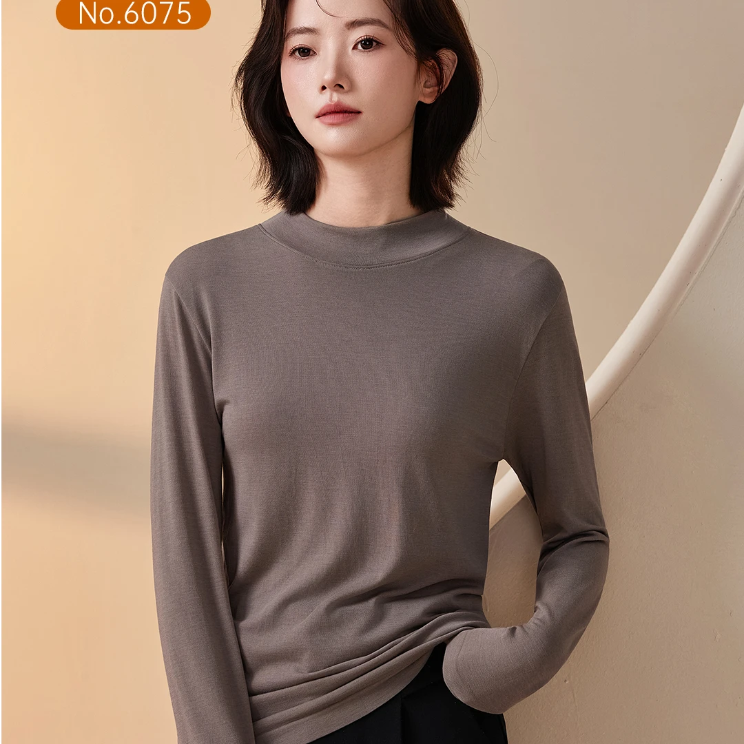 肌底衣女士百搭半高领6075/圆领6090薄款秋衣打底衫 保暖上装