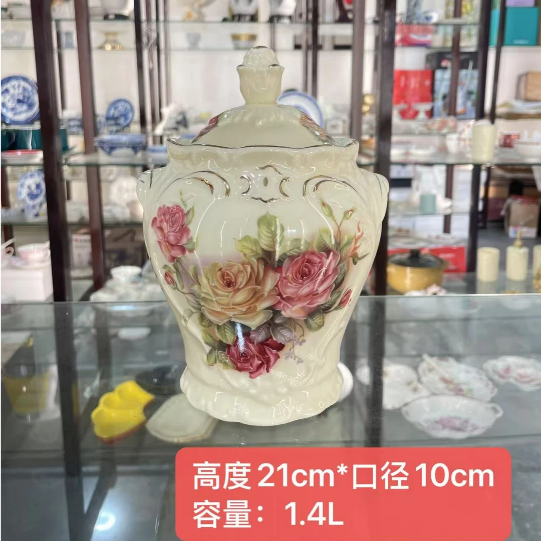 【玲珑专属】陶瓷象牙黄欧式大容量密封罐