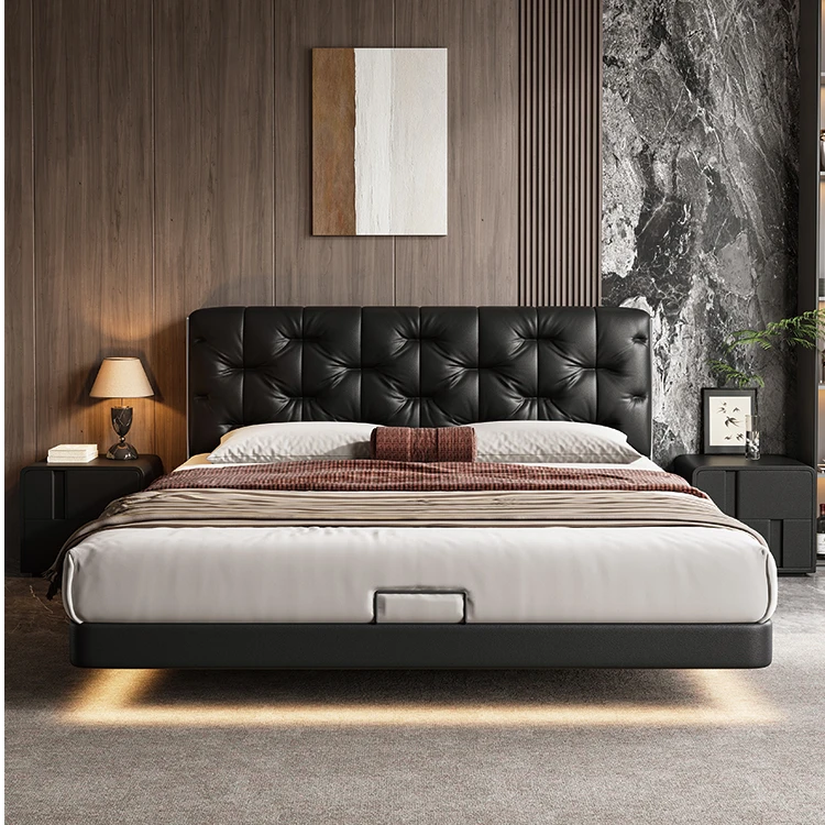 法斯登堡意式极简轻奢卡罗拉床1.8米简约家用牛皮主卧悬浮大床