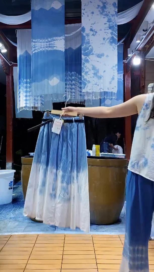 云浅蓝深 扎染服装  半裙 079