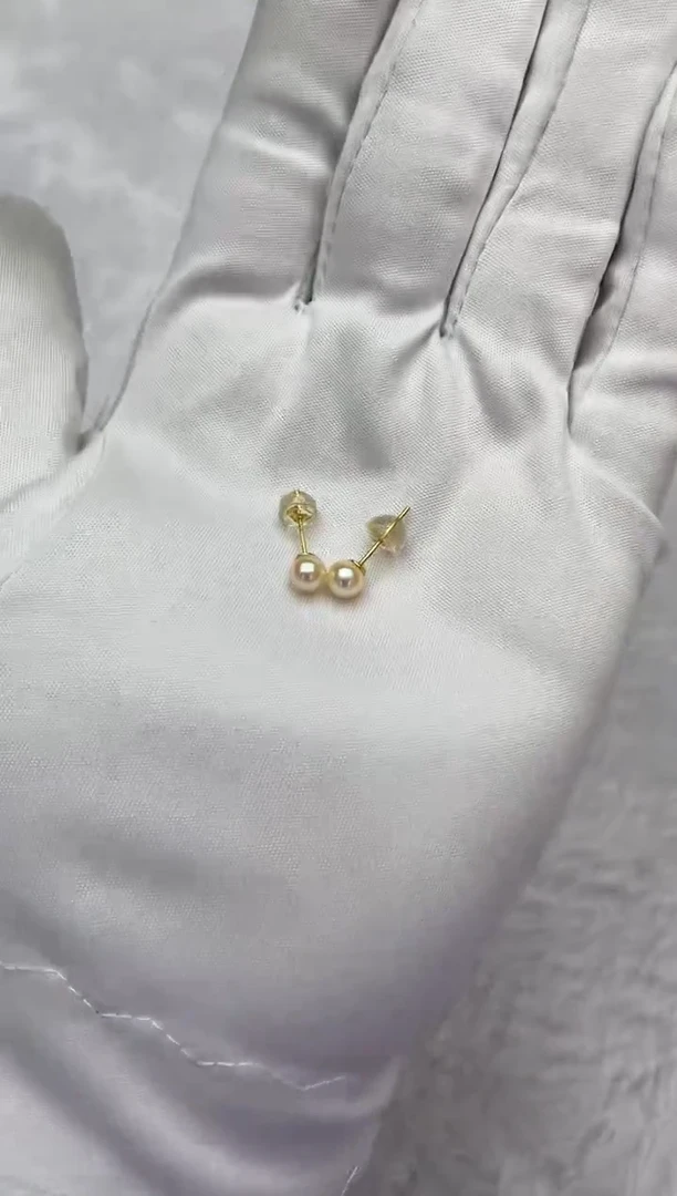 银S925镶嵌耳钉海水珍珠AK羽皇金素钉5-5.5mm