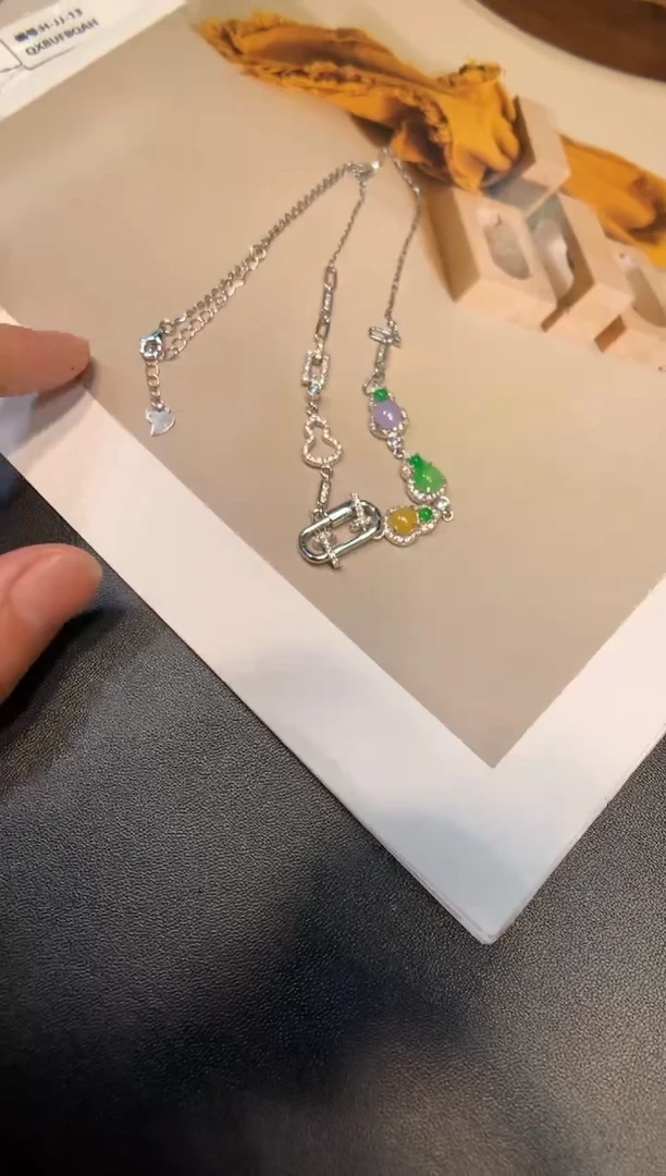 颈饰银S925镶嵌翡翠套链