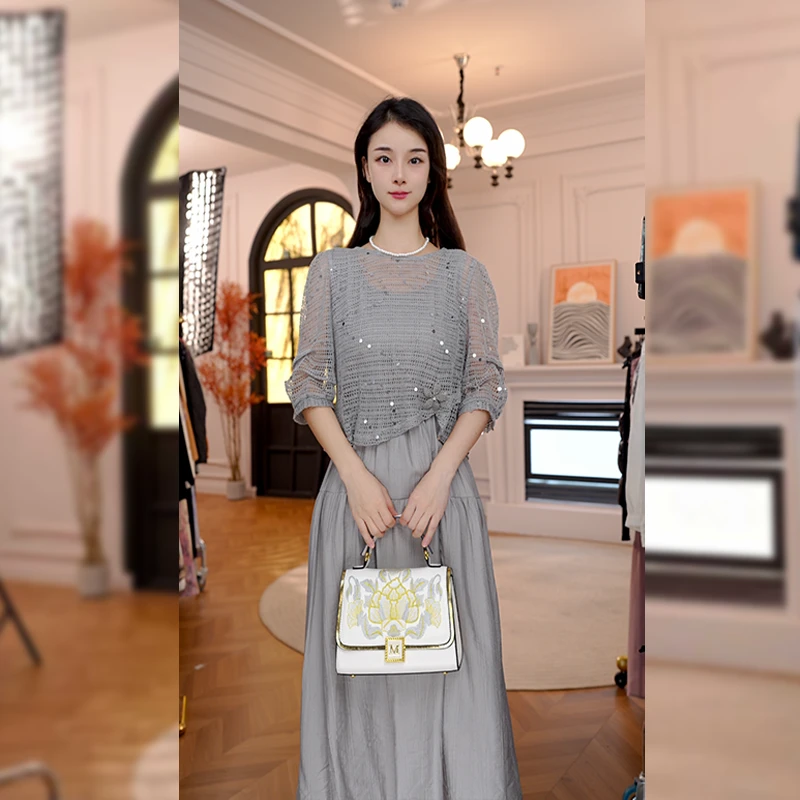5528#秋季时尚连衣裙套装女新款装洋气减龄百搭两件套