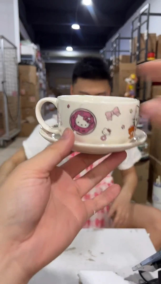 瓷片白色kt猫一杯一碟