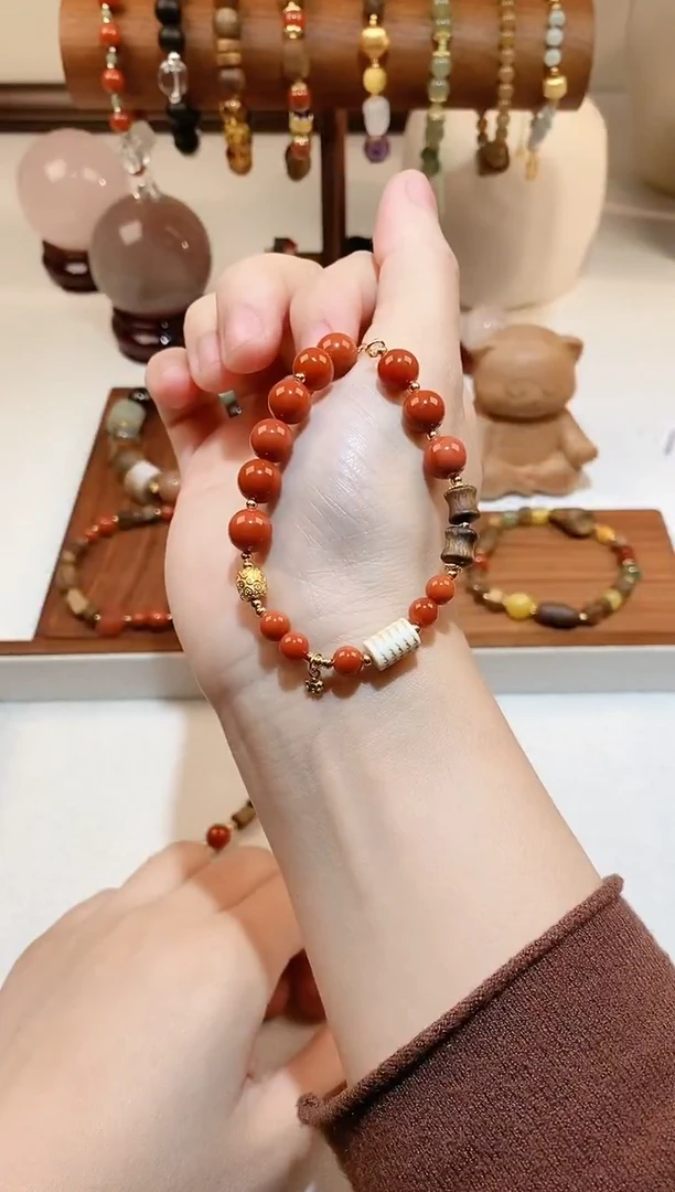 银S925镶嵌手链南红玛瑙南红五条diy手链 8 多样性发一