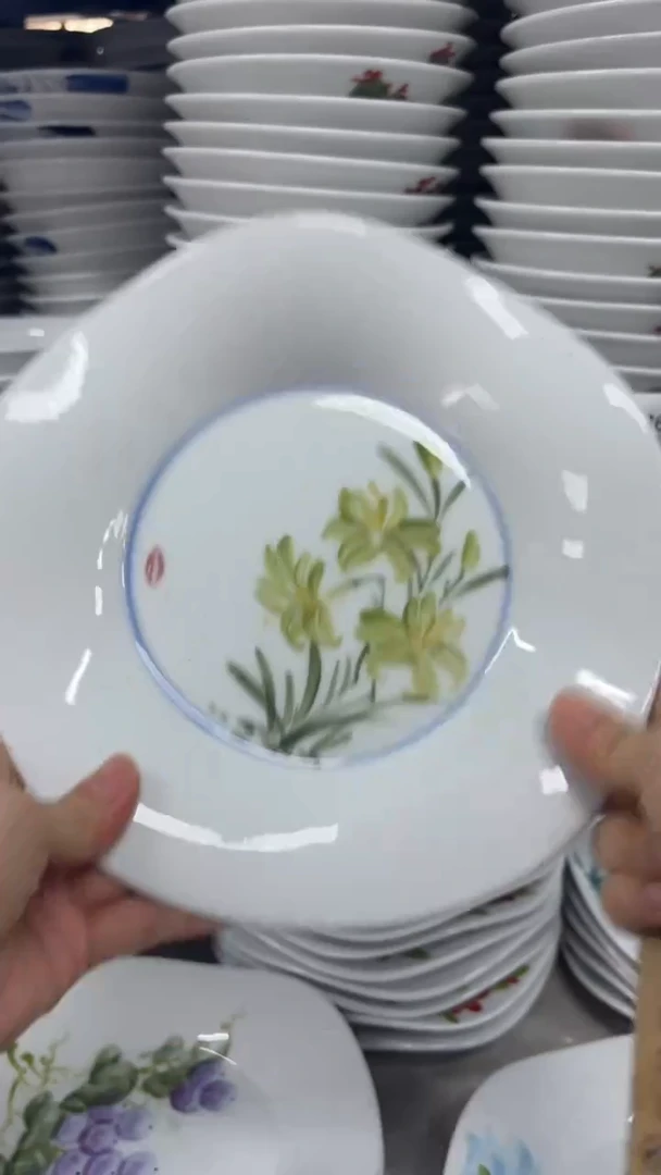 瓷片景德镇高温陶瓷食品级手绘釉中彩-波浪碗