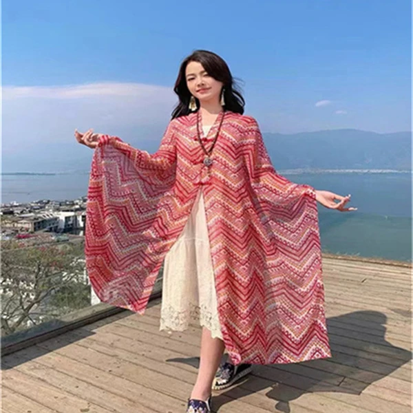 新款民族风盘扣旅游度假时尚百搭穿搭夏季防晒披肩薄款