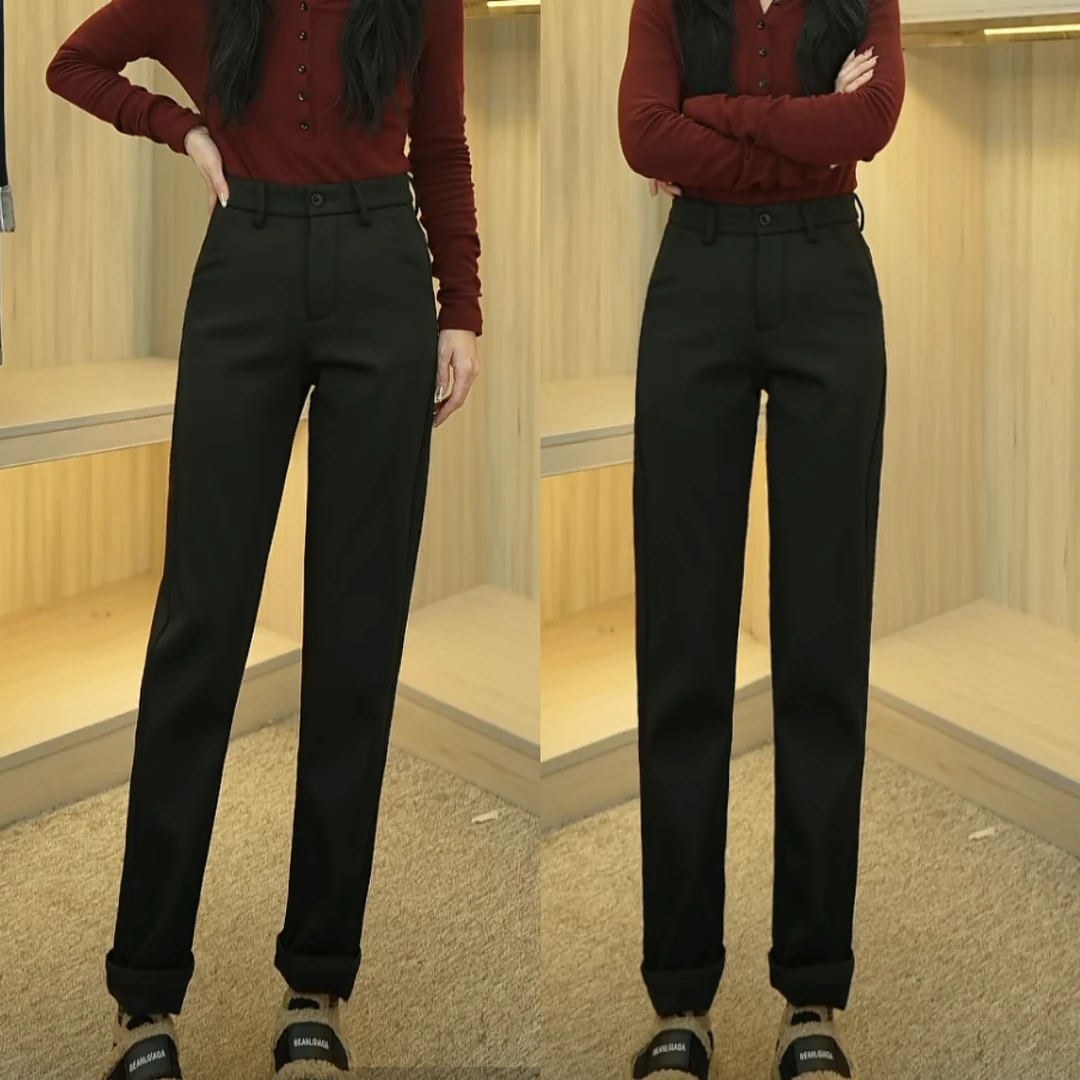 秋季黑色时尚显瘦烟管休闲西装平腰外穿百搭宽松舒适双层女士