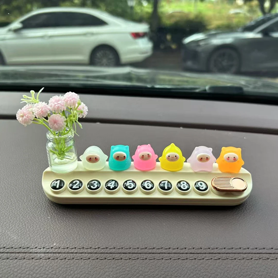 车载卡通小精灵小幽灵临时停车号码牌挪车移车电话牌车内装饰摆件