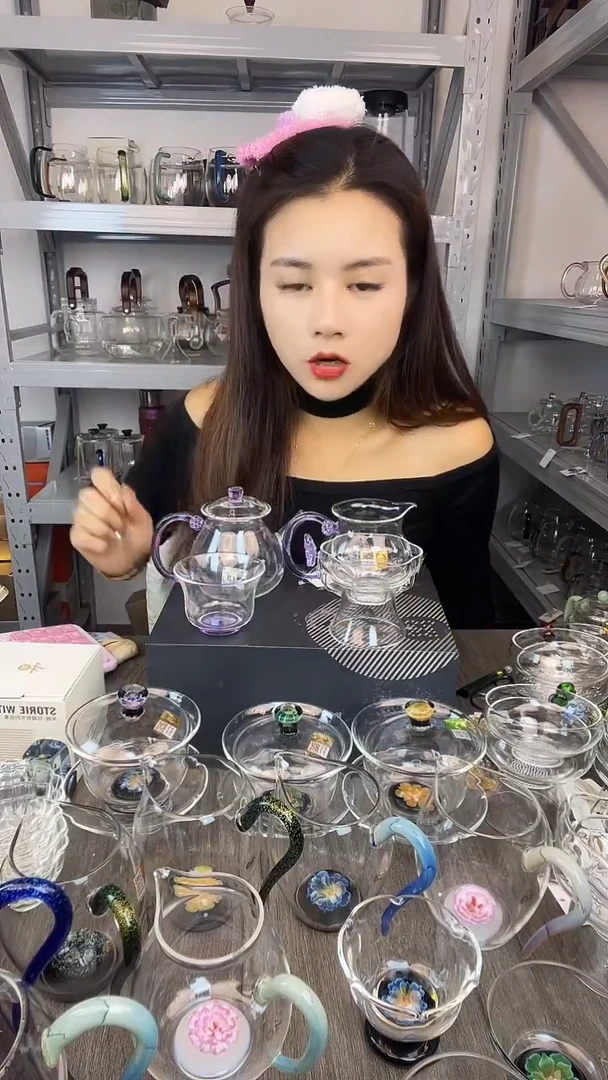 手工艺品玻璃御****务禾器 浅紫色清杯 莲君 蝶梦 青莲壶 孤品