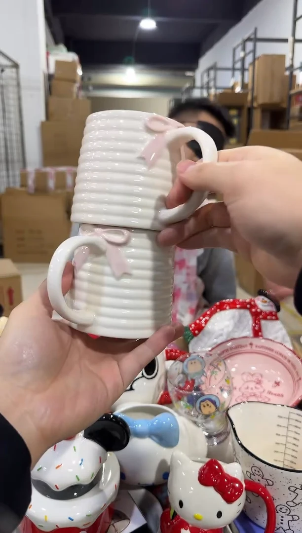 瓷片白色蝴蝶结水杯2件套