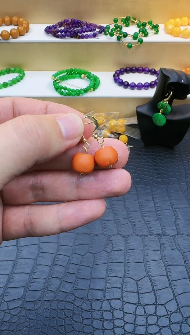 【闪购商品】蜜蜡耳饰14K金镶嵌005