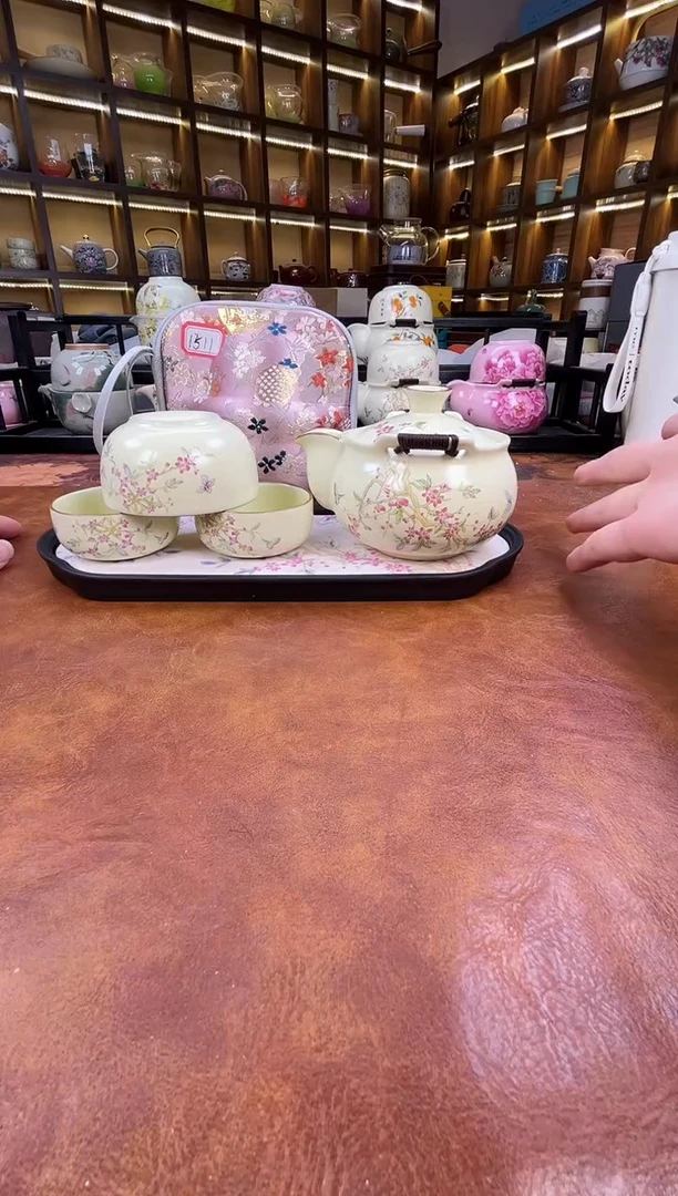 瓷片桃花宝瓶旅行+长方桃花盘