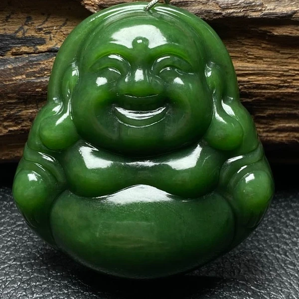 天然和田玉碧玉佛公吊坠阳绿色满色红皮老料挂件