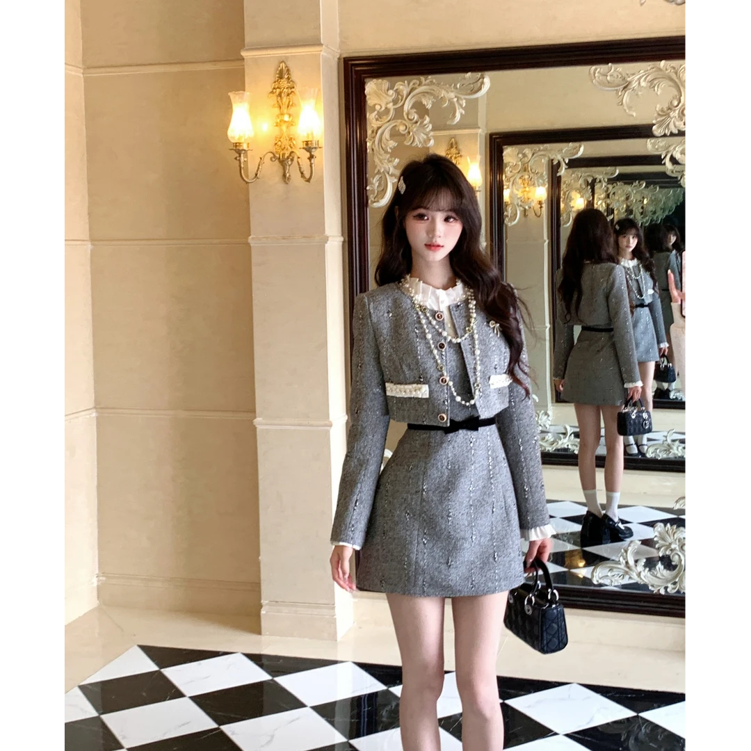 【一萍】大码女装重工千金小香风连衣裙名媛风外套13713