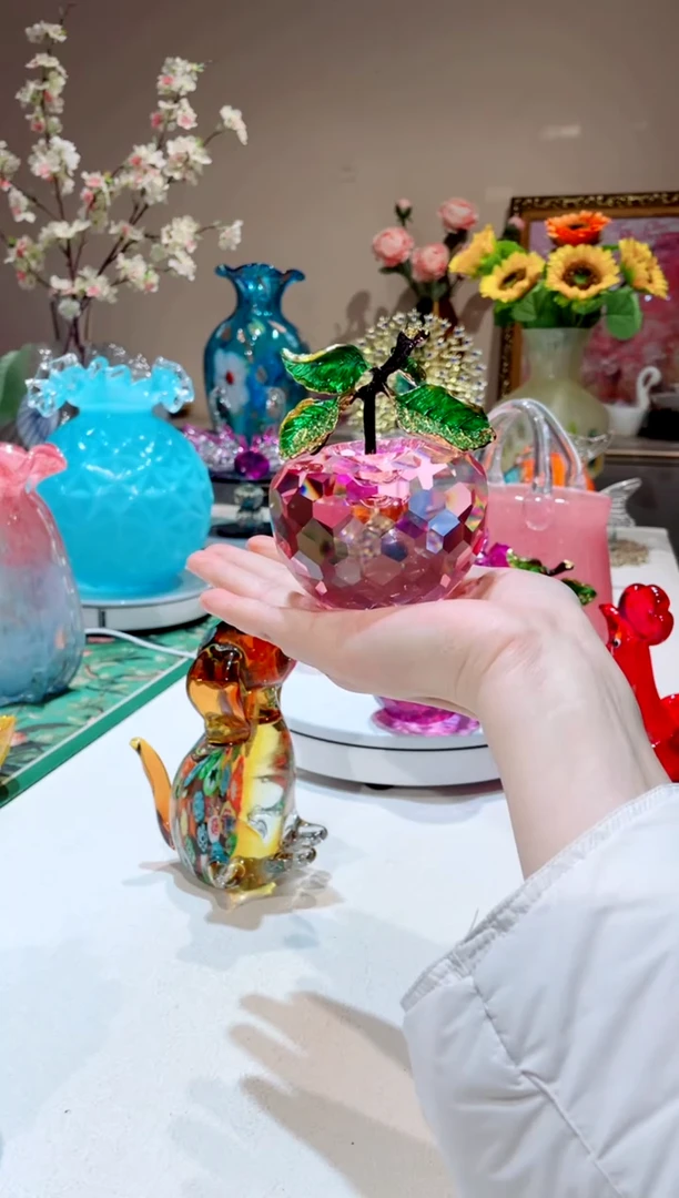 【闪购商品】琉璃手工艺品粉色水晶苹果