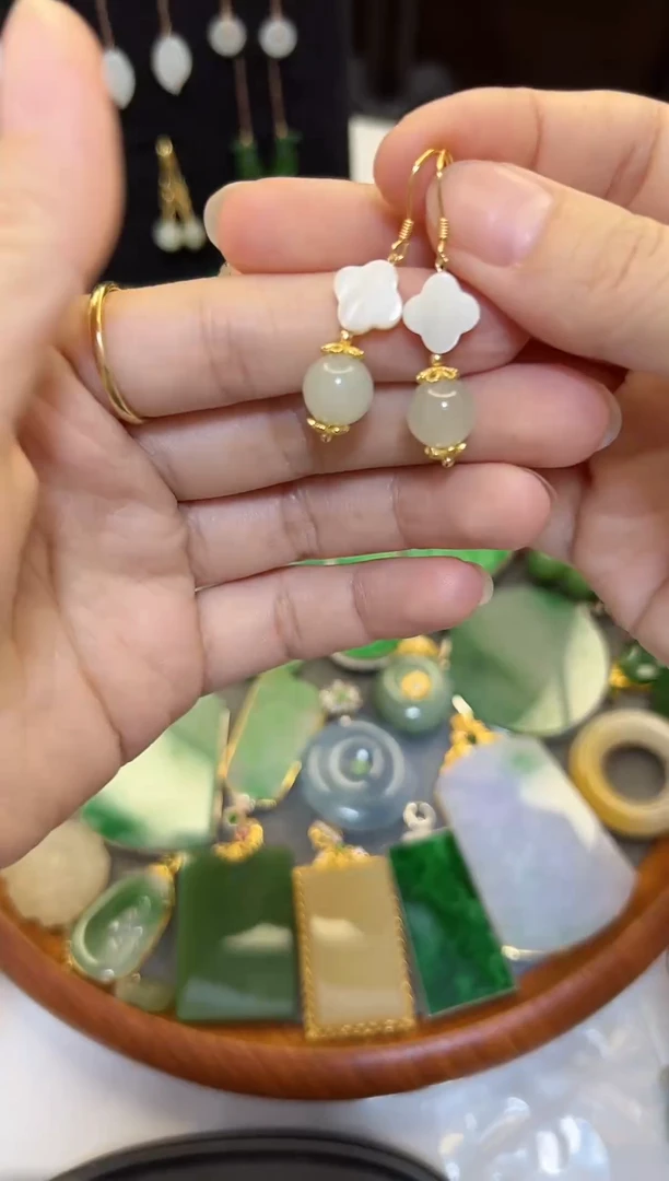 和田玉银S925镶嵌耳饰826