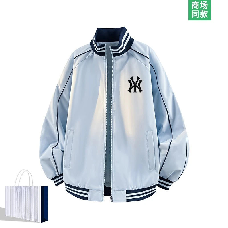 秋冬季美式潮牌条纹棒球服外套男女潮流宽松时尚撞色立领防风夹克